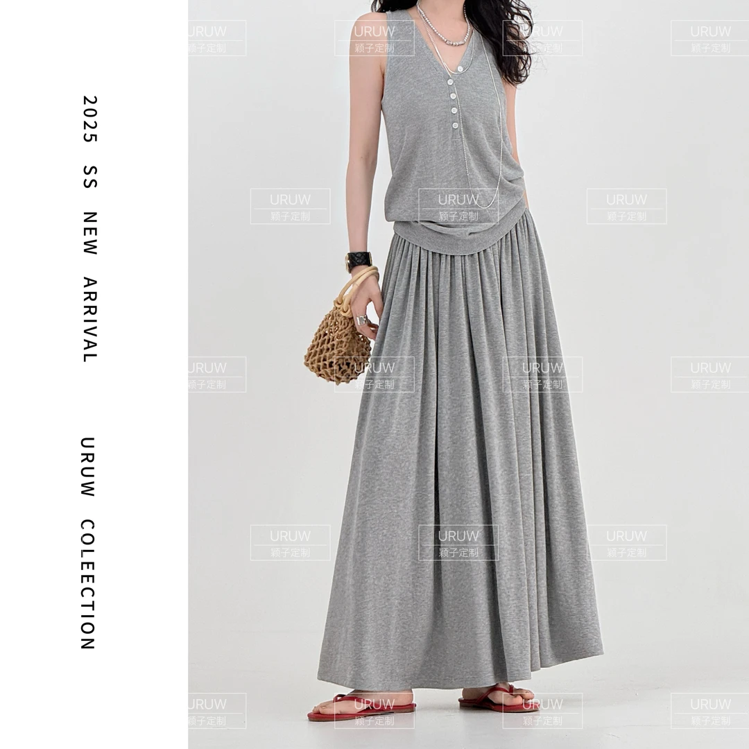 颖子定制【戛纳舞会】纯色垂感长裙女夏季休闲慵懒感半身裙 9257