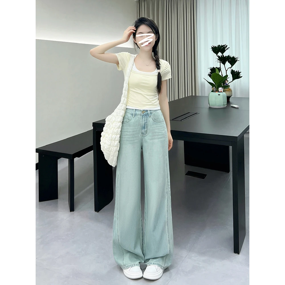 高腰显瘦薄款宽松设计感复古阔腿裤女2025春季新款89032