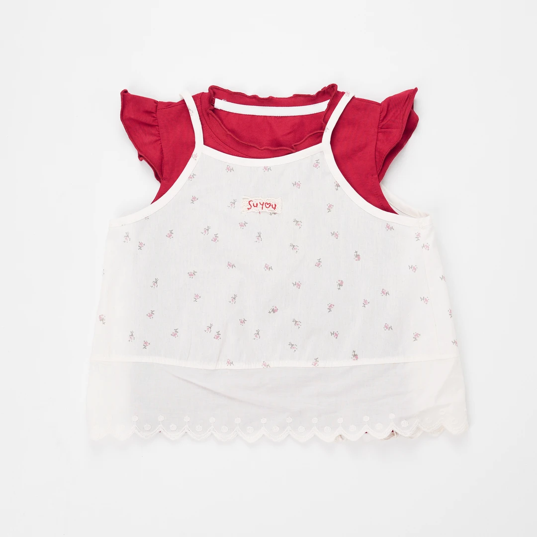 【25春夏抢新款】女宝夏季休闲风T恤儿童镂空娃娃衫夏装两件套上衣