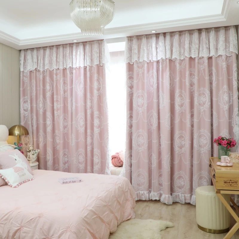 双层法式洛可可ins风卧室遮光窗帘 蕾丝花边轻奢纱帘客厅遮阳隔热