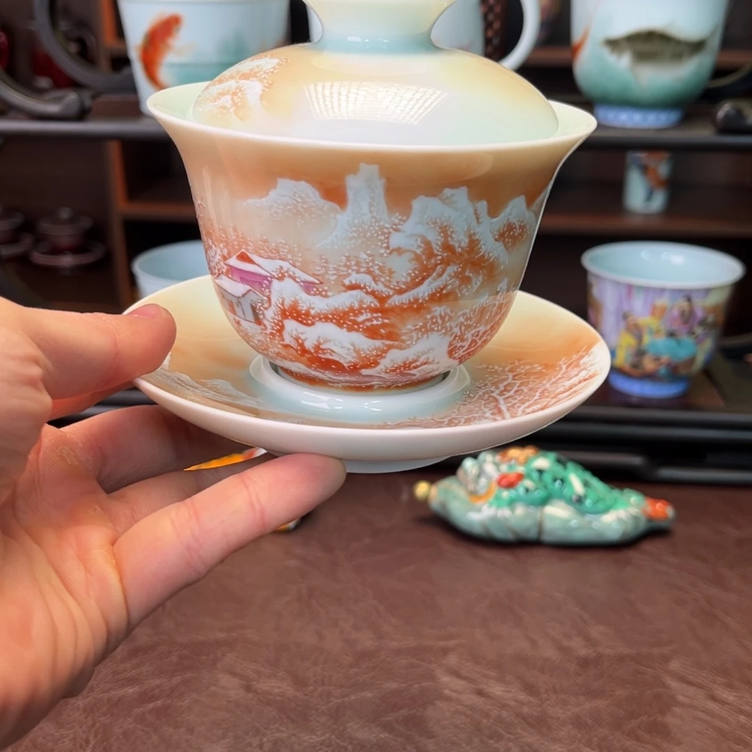 陶杯子景德镇陶东方陶瓷杯子盖碗壶