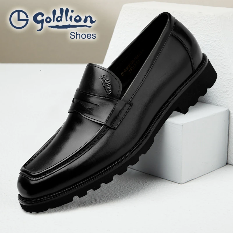 金利来男鞋春季男士真皮商务正装皮鞋方头套脚软皮轻底乐福休闲鞋