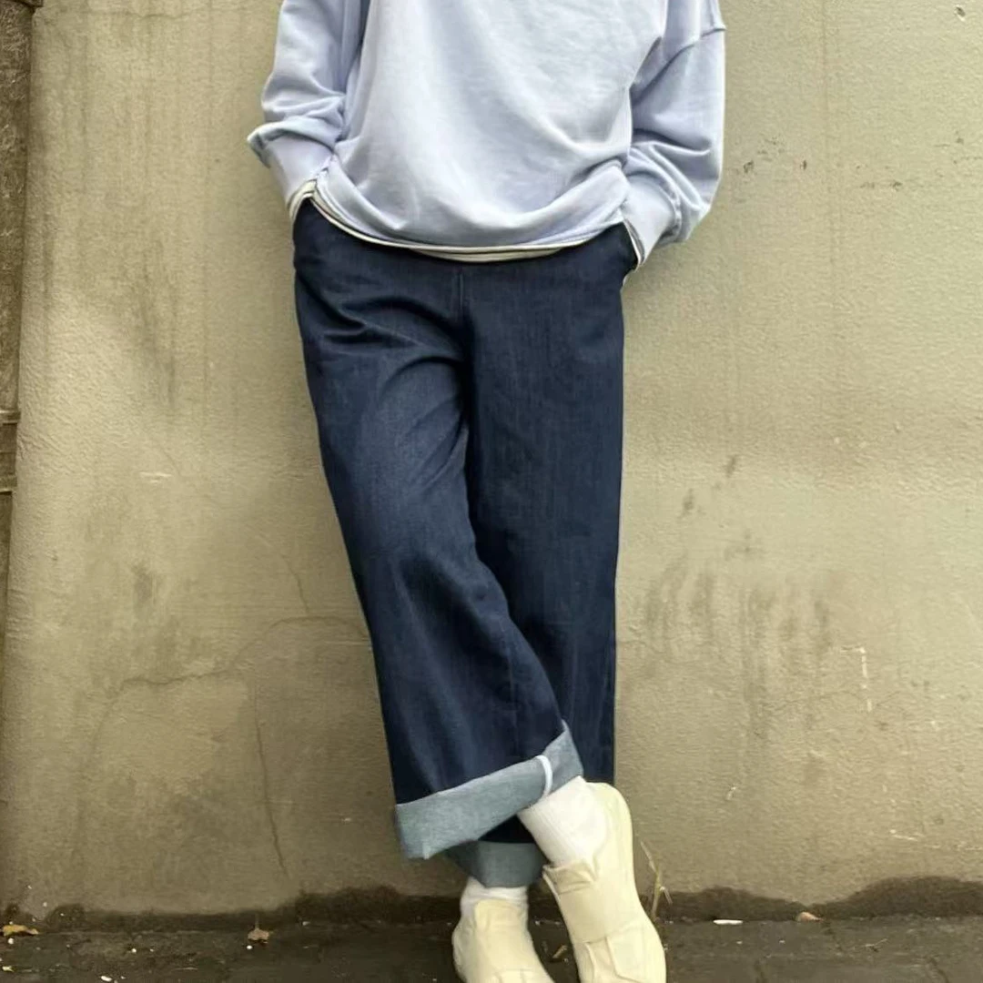 【竹外知时】小个子微胖小姐姐必入原布阔腿牛仔裤