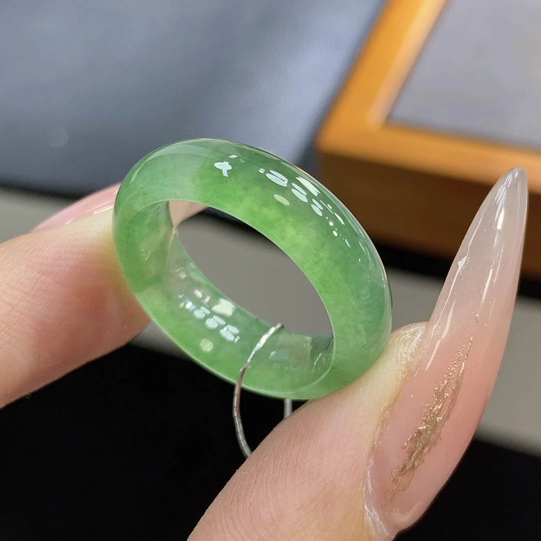 12圈 缅甸天然翡翠 把冰种薄荷绿甜绿翡翠戒圈尺寸16.4-6-3.8mm