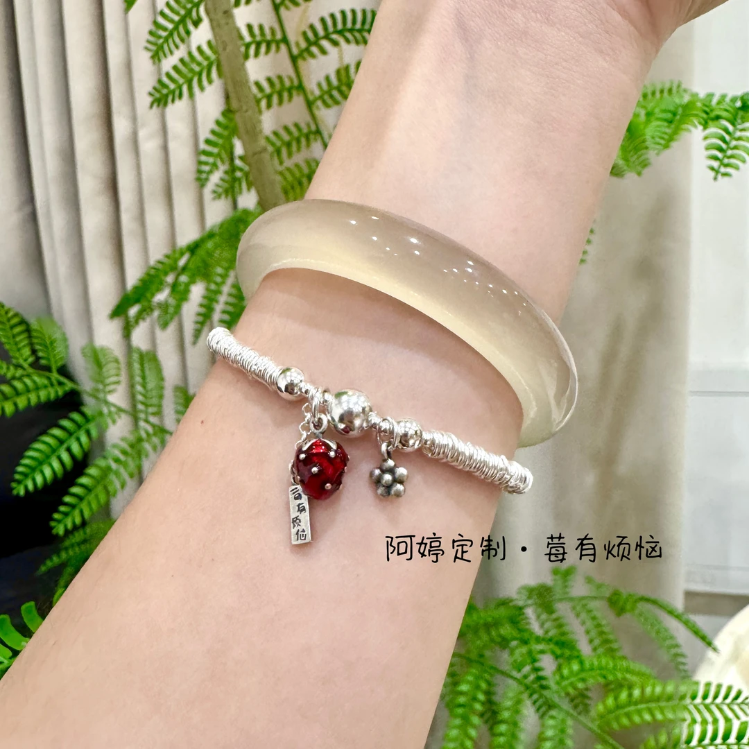 925银珐琅银制品 【莓有烦恼】女原创设计手工气质小众925时尚手链