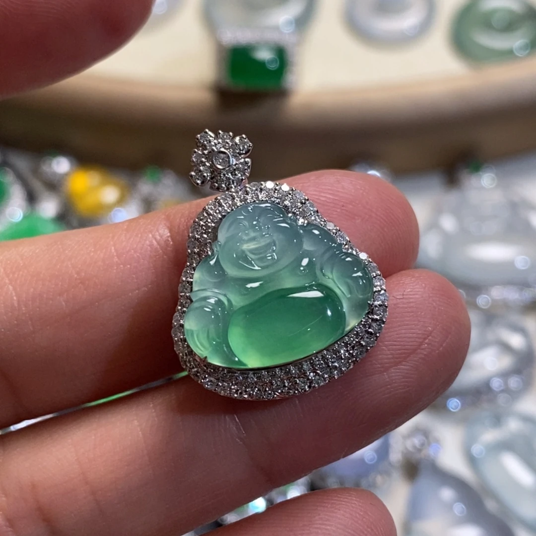 翡翠18K金镶嵌吊坠(不含链)佛公