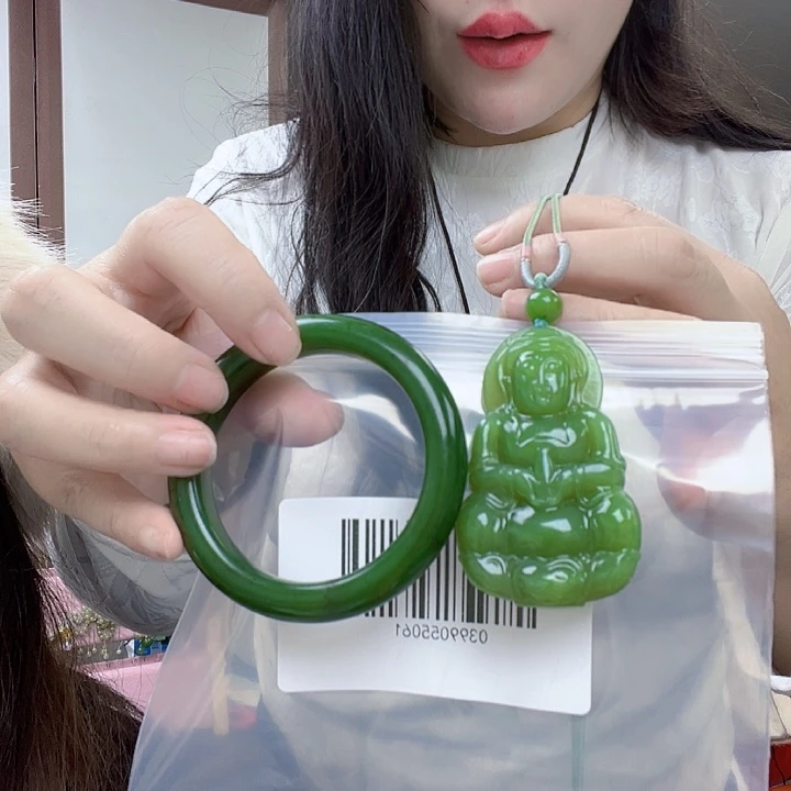 和田玉未镶嵌手镯58搭大观音