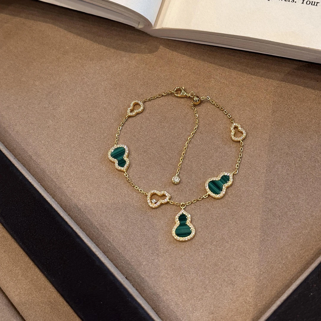 合金手链 新中式孔雀绿闪钻葫芦手链女轻奢小众精致百搭手饰