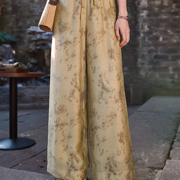 【直播专享】K642621休闲裤 香影阔腿裤女高腰春夏新款新中式国风