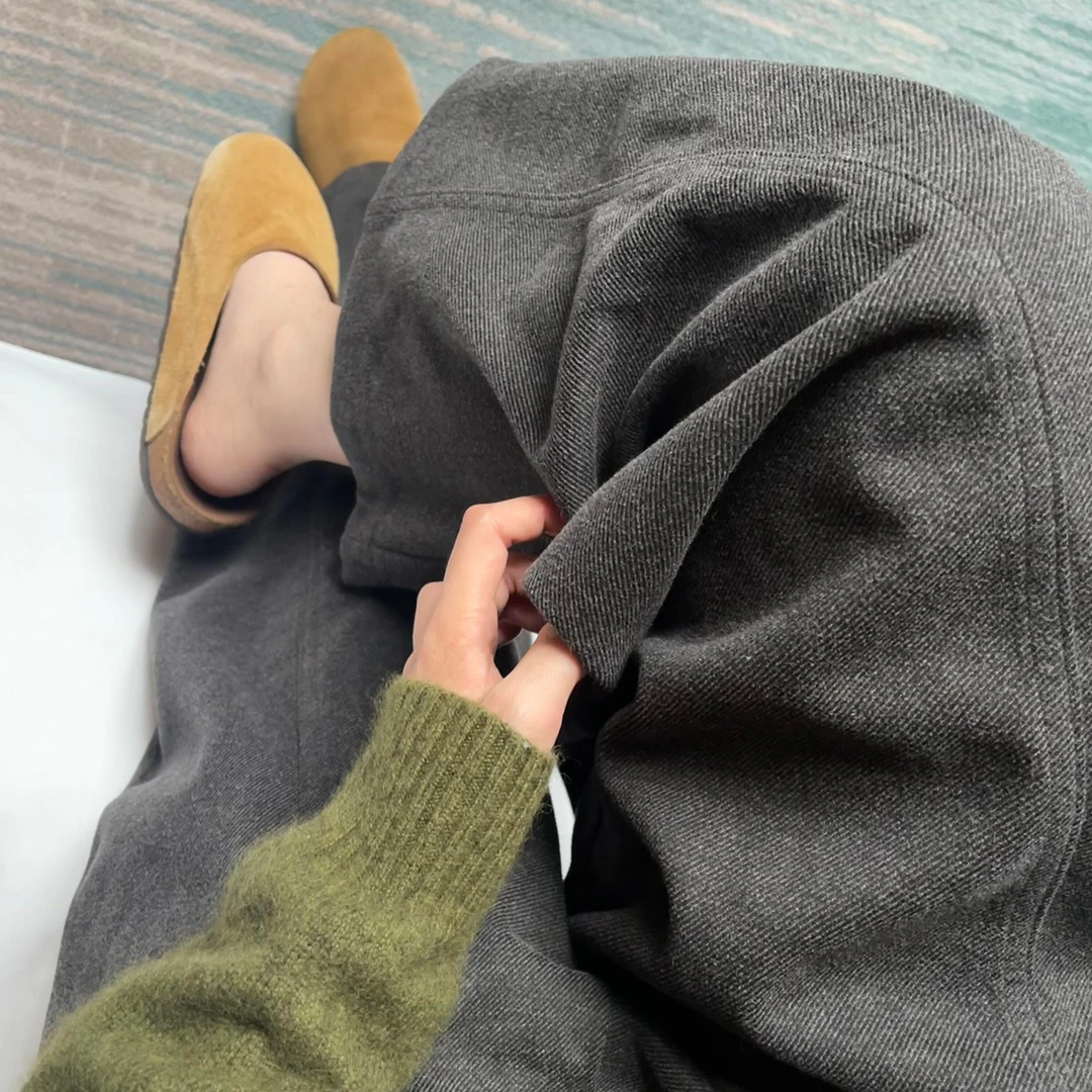 加绒毛呢阔腿休闲裤女秋冬孕妇大码梨形身材高腰遮胯直筒裤子