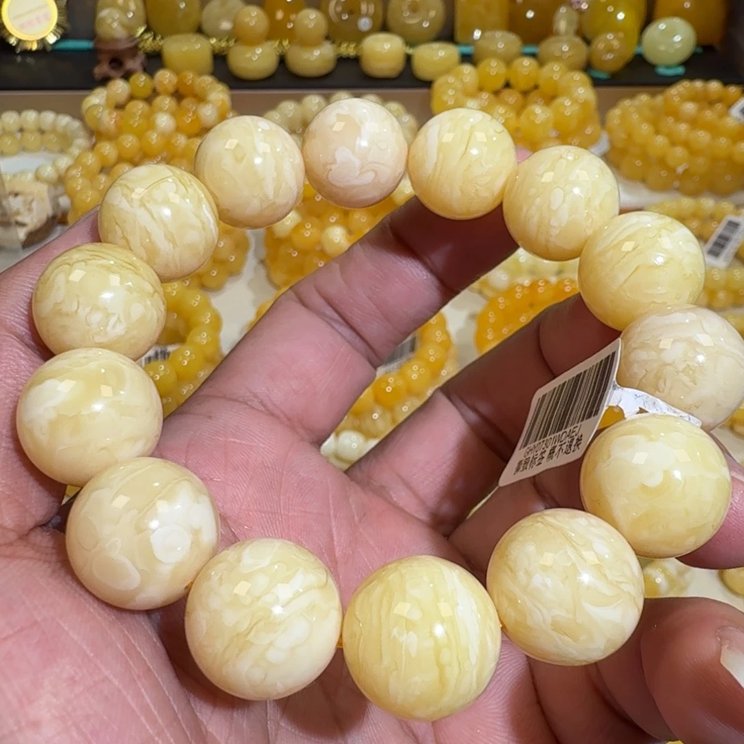 琥珀未镶嵌珠宝奇石16m同料虎皮花蜡圆珠串33.1