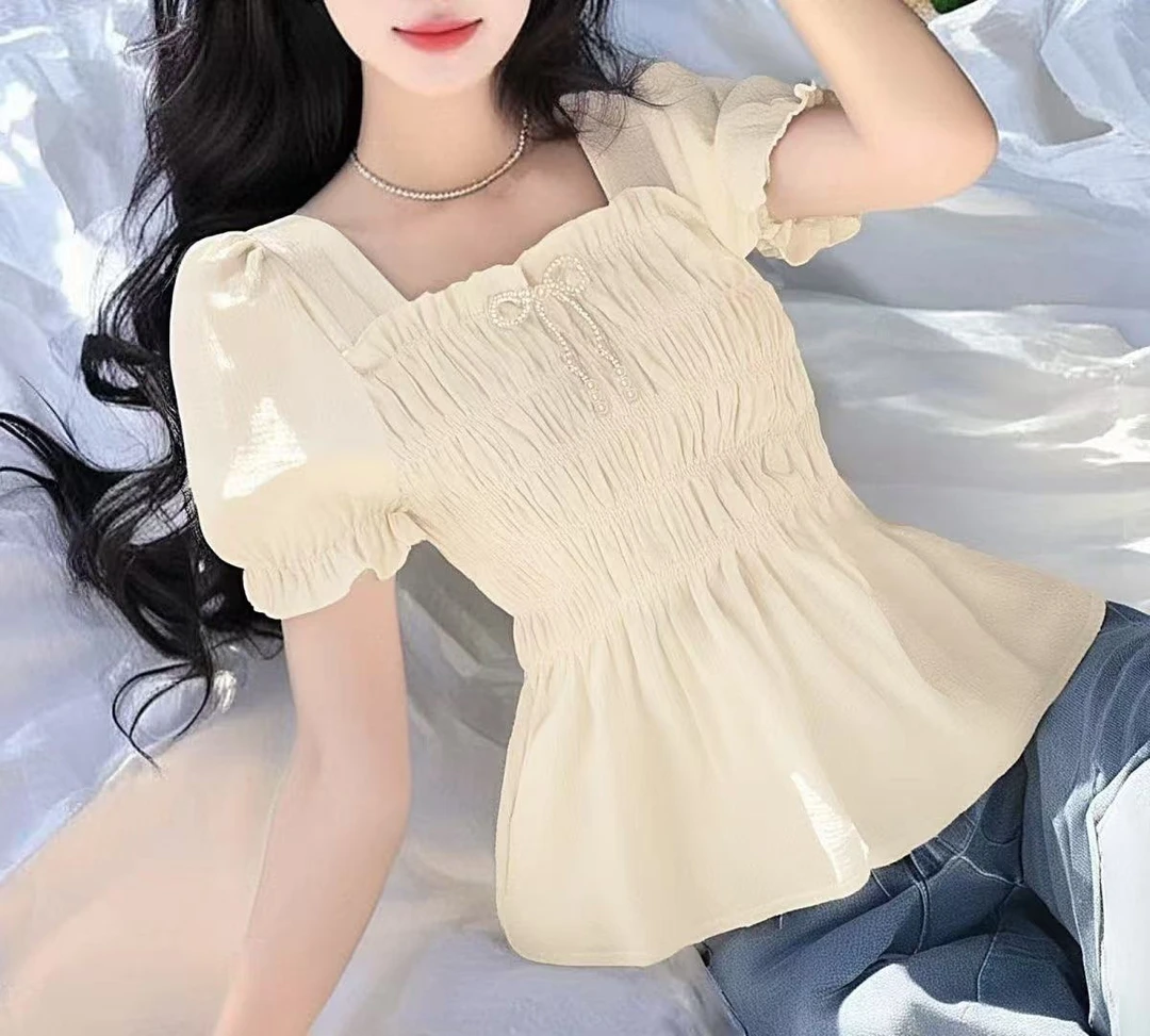 101-200【橙橙】少女甜妹上衣气质时尚泡泡袖短款法式 直播间链接