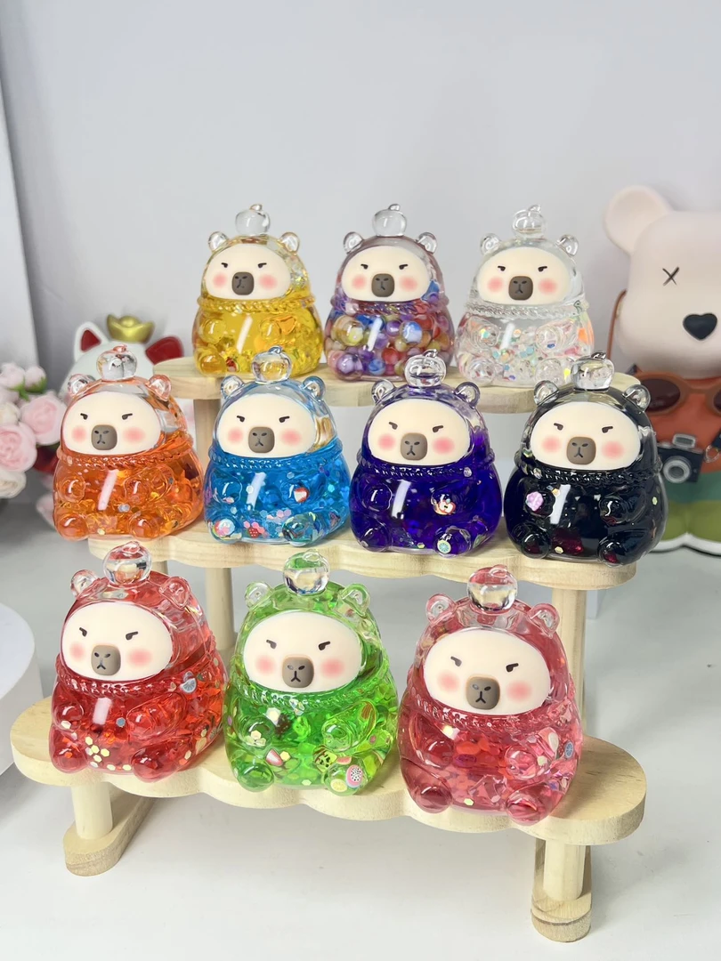 卡皮巴拉【爆闪+碎冰】入油流沙夜光可爱对碰玩具手工创意摆设