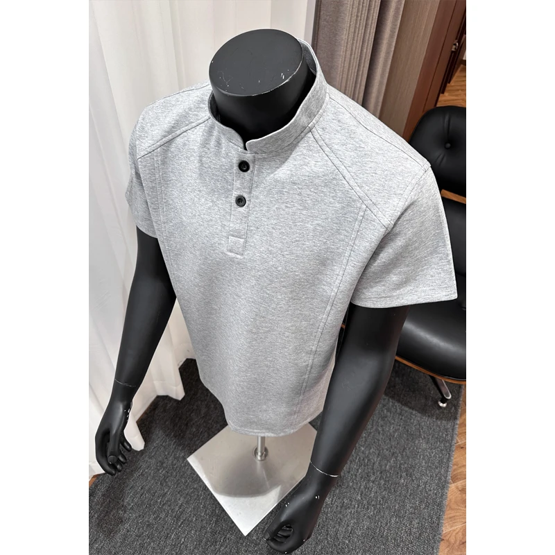 霄桂姿夏季新款拼接立领大码宽松短袖男生潮流大码胖子上衣T恤衫