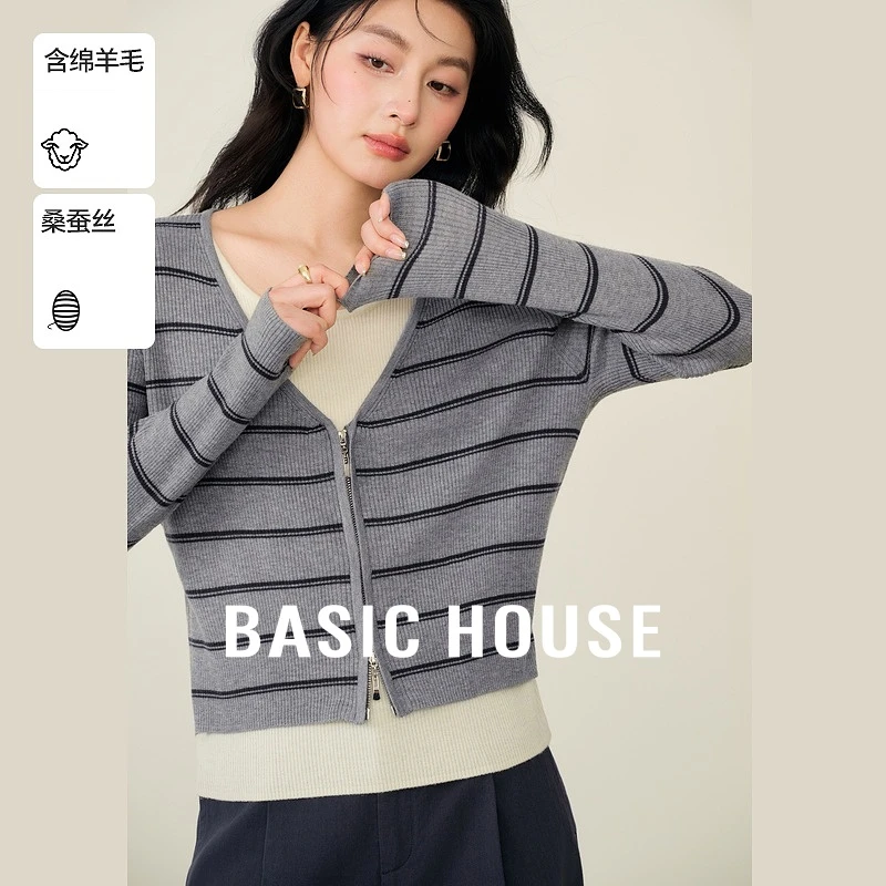 Basic House/百家好秋季新款时尚洋气假两件针织衫-B0624E51762