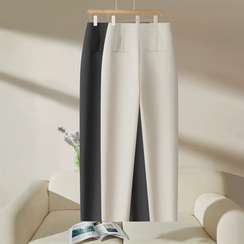 清爽舒适直筒裤女2025夏季新款高腰窄版百搭舒适透气九分烟管裤子