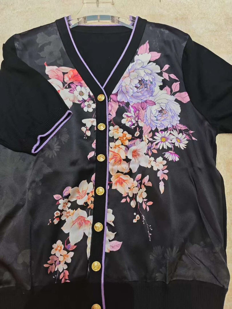 【505】夏季新款品桑蚕丝国风印花短袖开衫