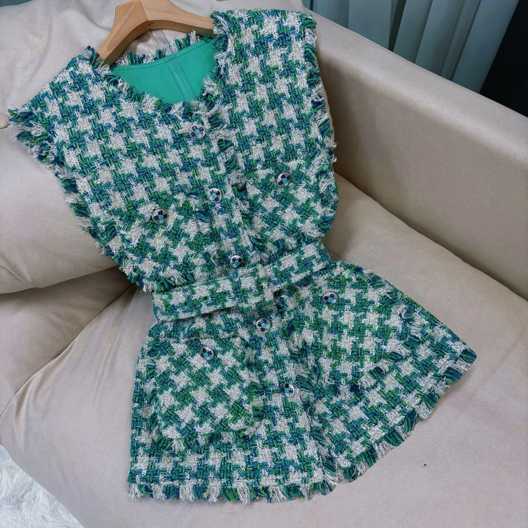 法式百搭风马甲做旧秋季马夹气质洋气无袖格子