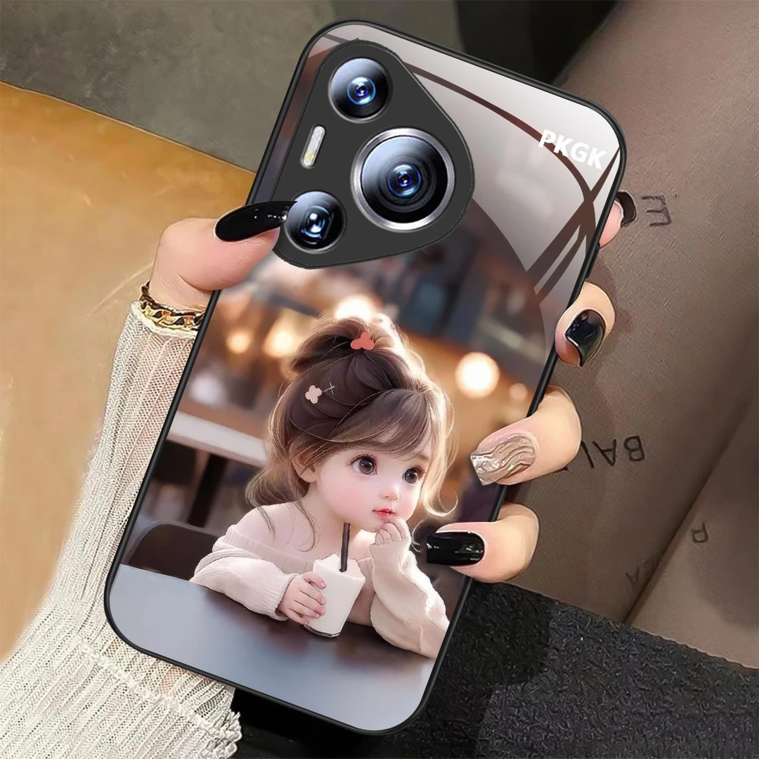 适用【华为Pura70 Pro】喝茶女孩液态玻璃手机壳 防摔刮 网红时尚