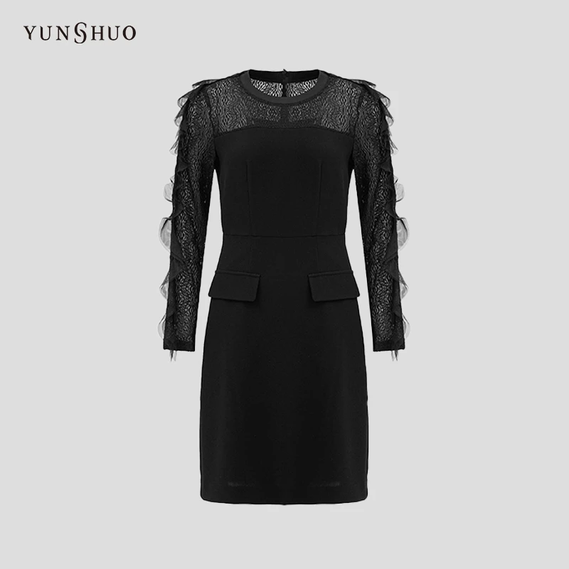 YUNSUO 蕾丝连衣裙女2024春季新款设计感拼接裙子566380