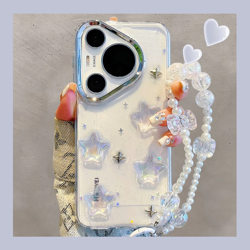 适用华为pura70pro+手机壳p60pro闪粉立体透明星星mate70/60pro女