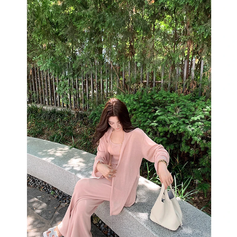 懒人冰沙防晒三件套 天丝亚麻老钱风夏日薄款气质开衫背心阔腿裤