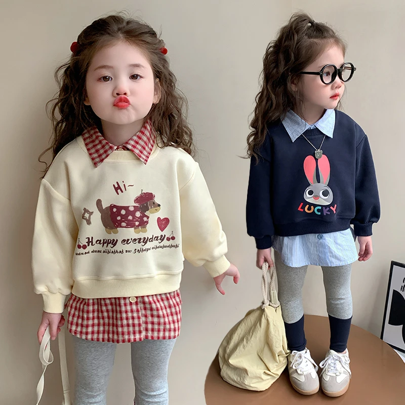 女童假两件衬衫套装2025新款儿童春秋装洋气时髦女宝打底裤两件套