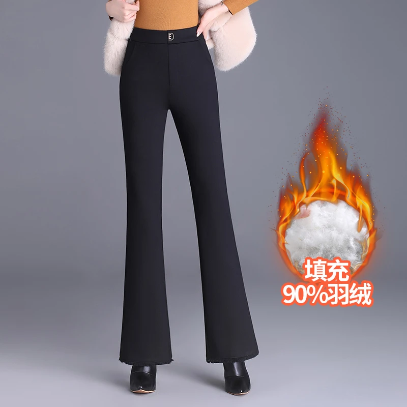 白鸭绒羽绒裤外穿女冬时尚高腰加厚保暖中老年妈妈微喇叭棉裤新款