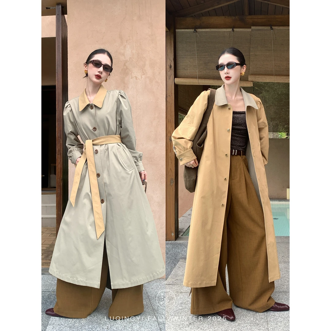 鹭青一原创【松间照】高级A版廓形风衣女秋季长款外套 L25F3310K