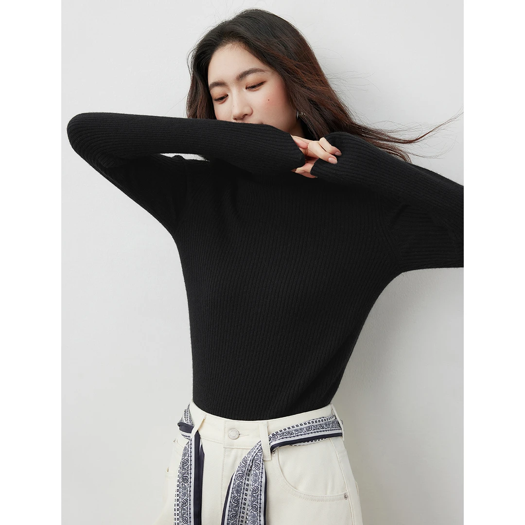 2754【女乔专享】朗文斯汀百搭修身显瘦坑条纹针织衫DTMM5510B12754