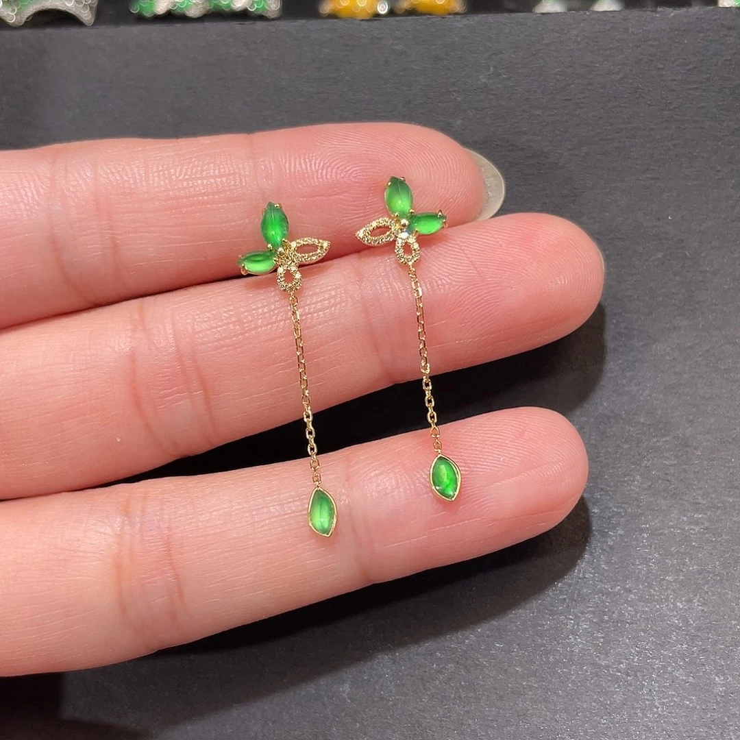 翡翠18K金镶嵌耳饰南非钻