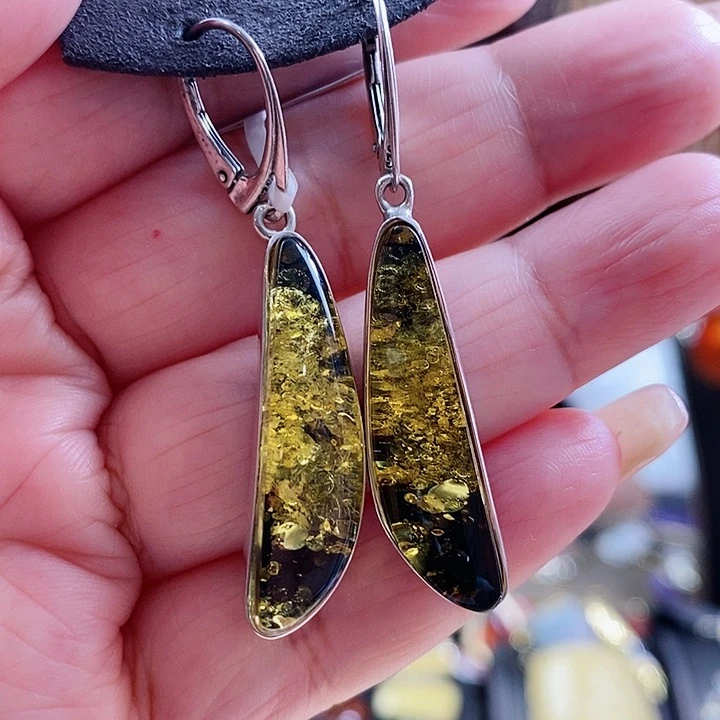 琥珀银S925镶嵌耳饰耳环