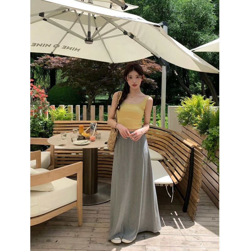 纯色高腰显瘦遮肉半身裙女针织半裙休闲长款a字裙子2025夏季新款