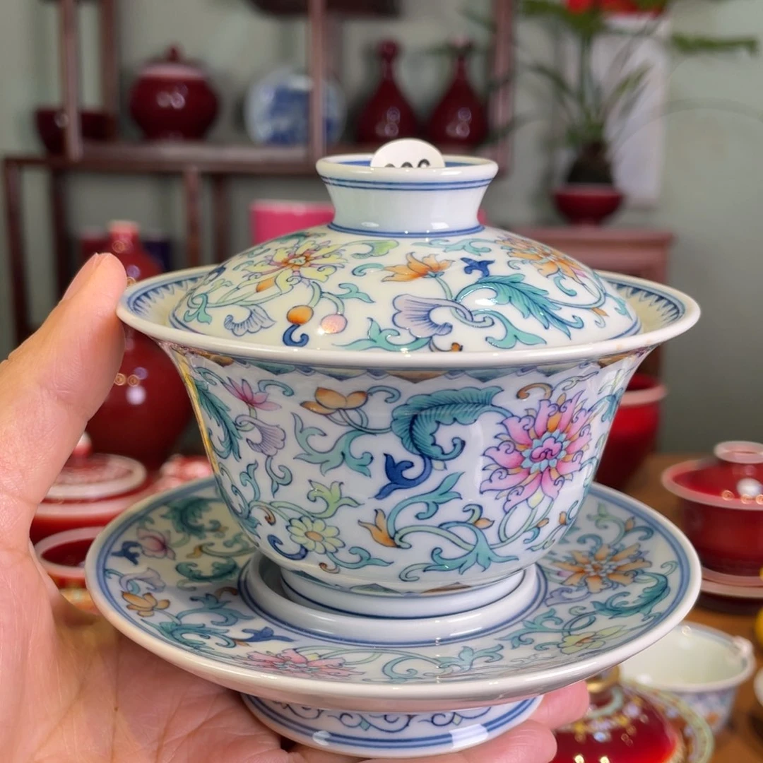 清欢雅玩原矿青花柴窑斗彩盖碗