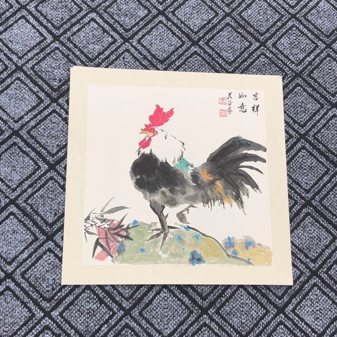 国画若谷老师三尺斗方花鸟卡纸旭