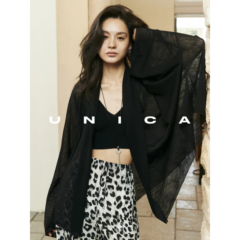 UNICA慵懒氛围感清凉干爽亚麻松弛宽松廓形蝙蝠袖针织开衫女装