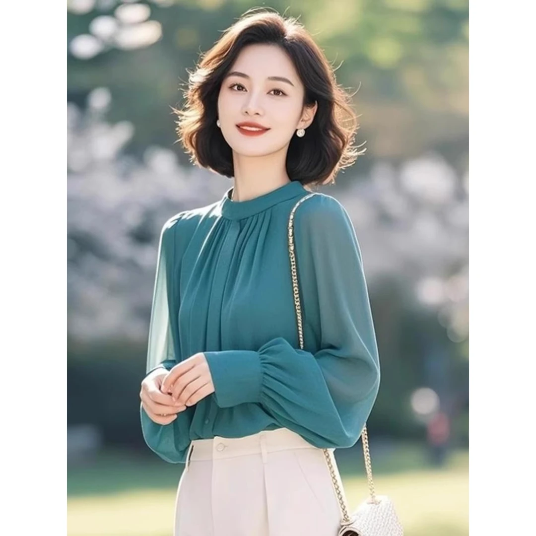 法式圆领雪纺衬衫上衣女装2025早春新款超好看洋气减龄不撞款衬衣