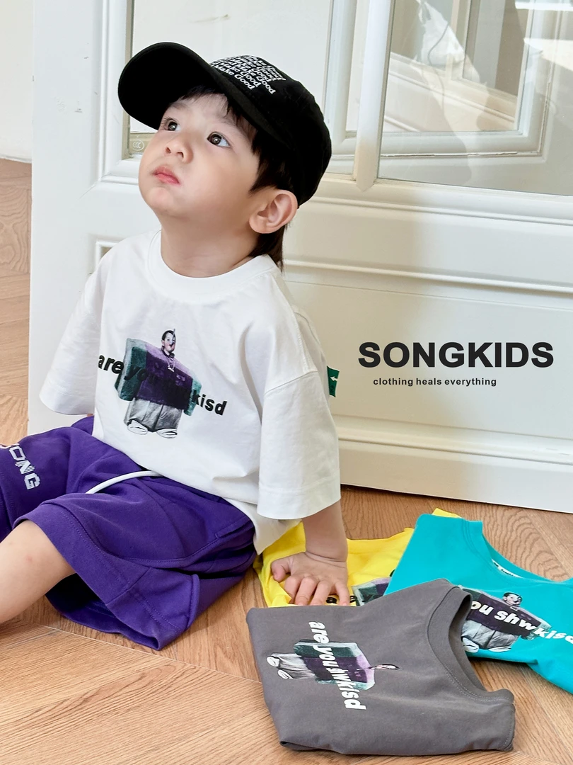 松韩屋小童短袖T恤夏装新款儿童韩系印花上衣半袖 S4TB2085 73号