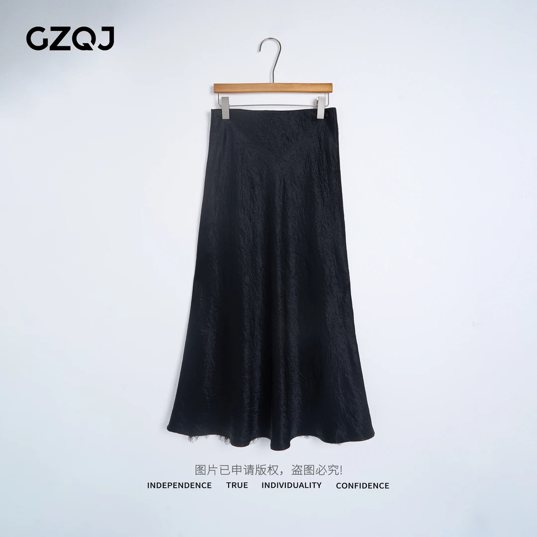 老琴私服【醋酸裙】欧若风显瘦黑色100醋酸鱼尾半身裙女  6709