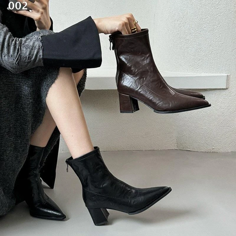k头靴子短靴女2024新款秋冬女靴小众瘦瘦靴设计感粗跟高跟短筒靴