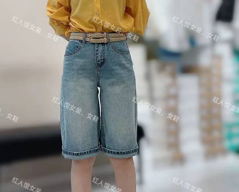 811时髦慵懒感蓝色牛仔五分短裤076-5