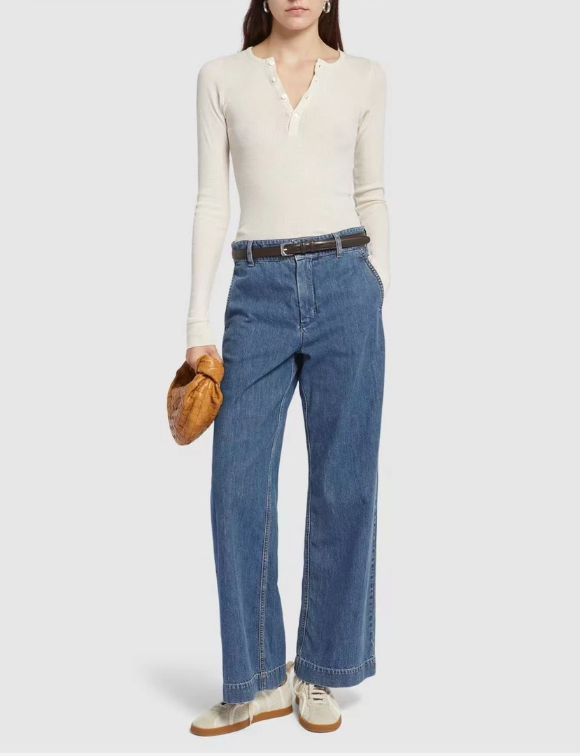 未使用 MaxMara buono 2025早春新品蓝色高腰阔腿牛仔裤