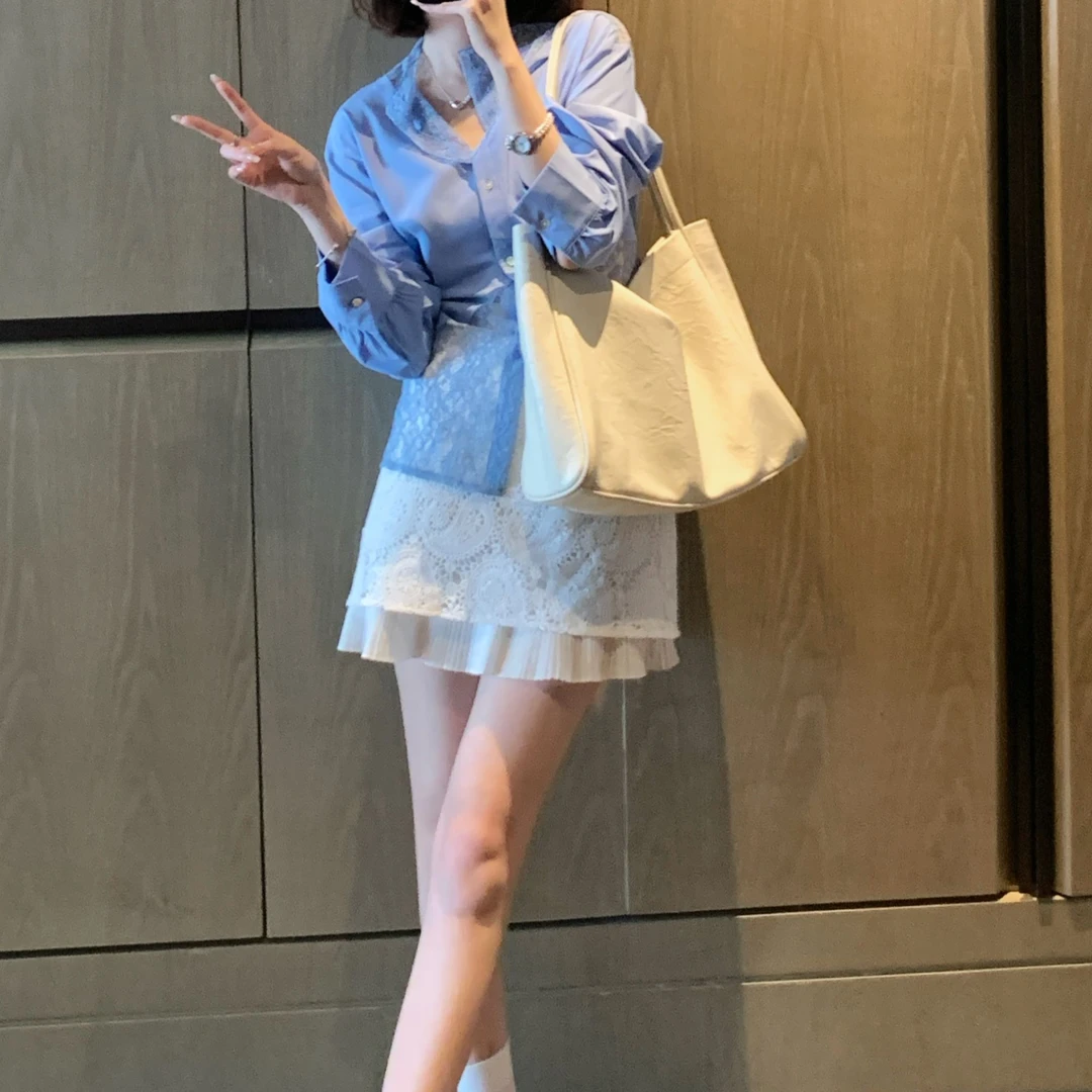 【芝士Cheese】芝心利亚 早春小众拼接蕾丝花纹时尚百搭半身短裙