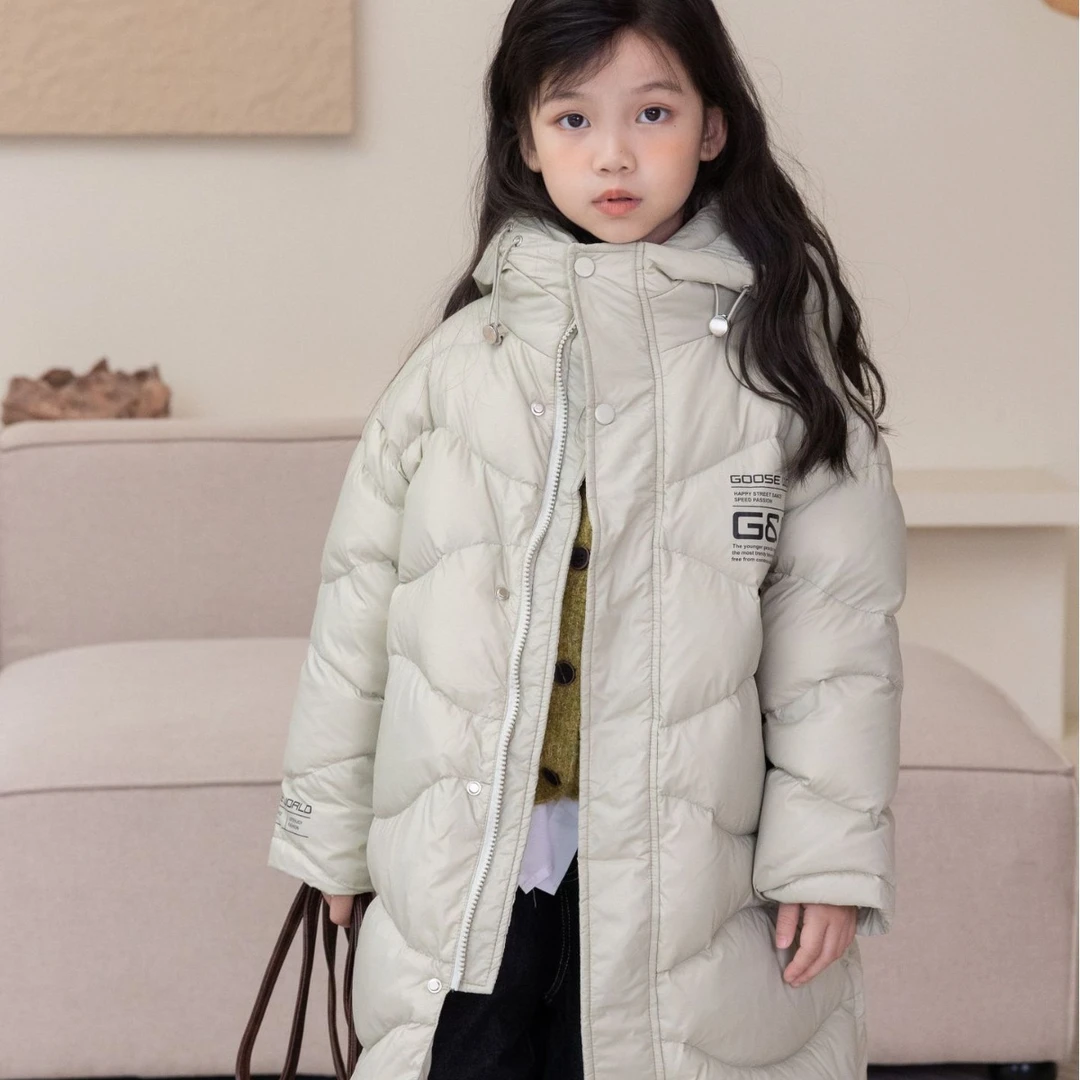 2399#新款现货冬季儿童长款韩版羽绒服男女童中小童白鸭绒外套