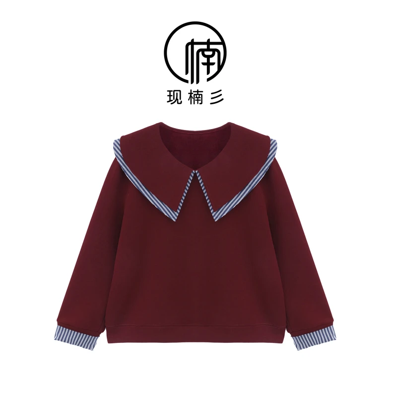 NANJIE/楠姐【曼恩岛屿】银狐绒宽松秋冬翻领显瘦拼色边卫衣XNS6123