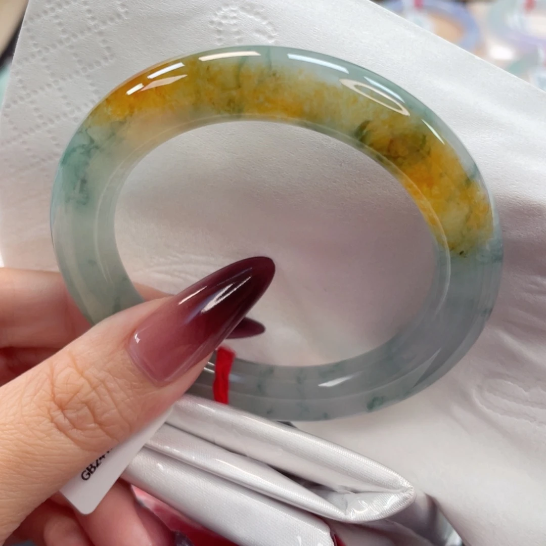 未镶嵌手镯翡翠13号53.6细糯冰胶特色镯梵高的向日葵