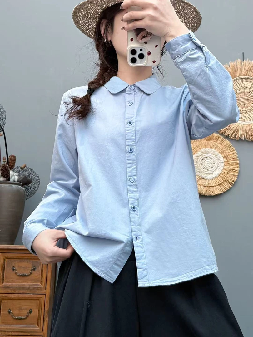 502春季衬衫简约小清新高支精梳棉衬衣女小翻领内搭上衣