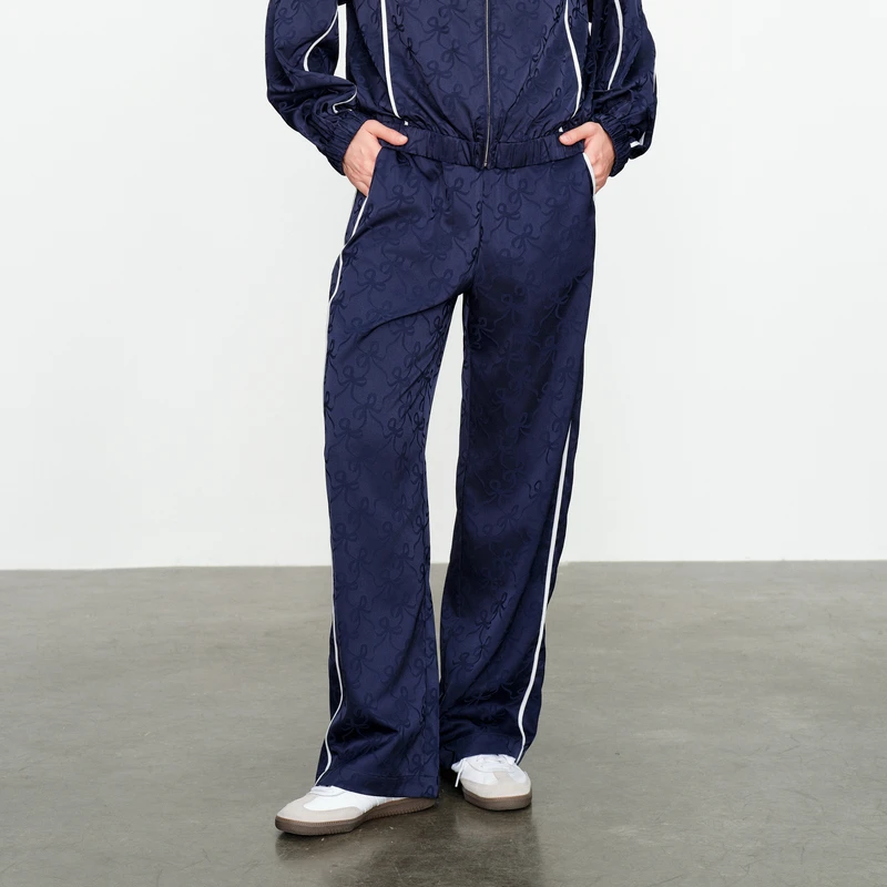 婉甸2025春季新品黛青色提花长裤1241P20SX4