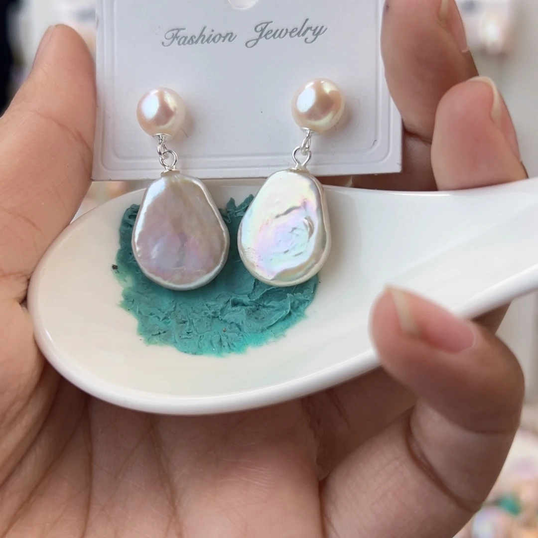 淡水珍珠耳饰银S925镶嵌