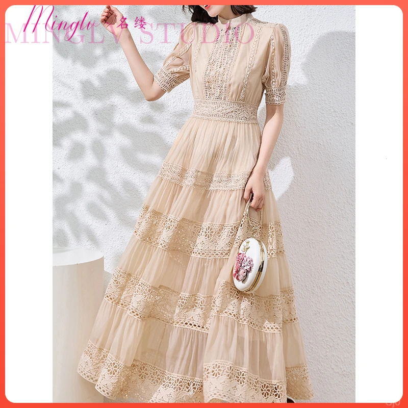 时尚气质蕾丝2025显瘦法式夏季新款名媛连衣裙女拼接设计感长裙子